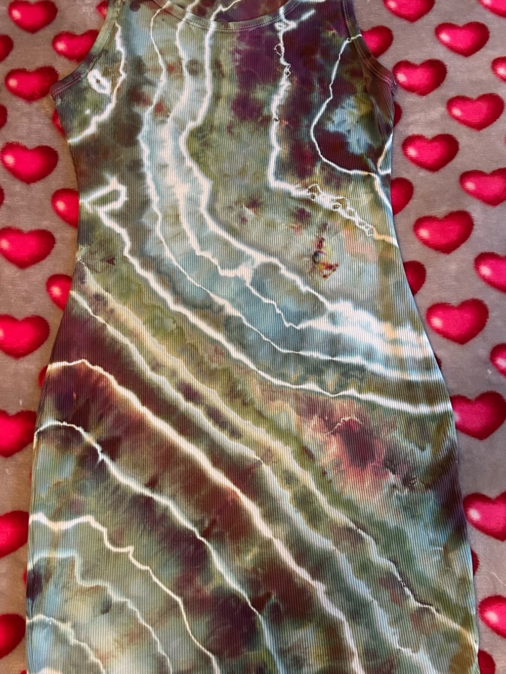Sleeveless Tie-Dye Ribbed Bodycon Dress in Olive Green